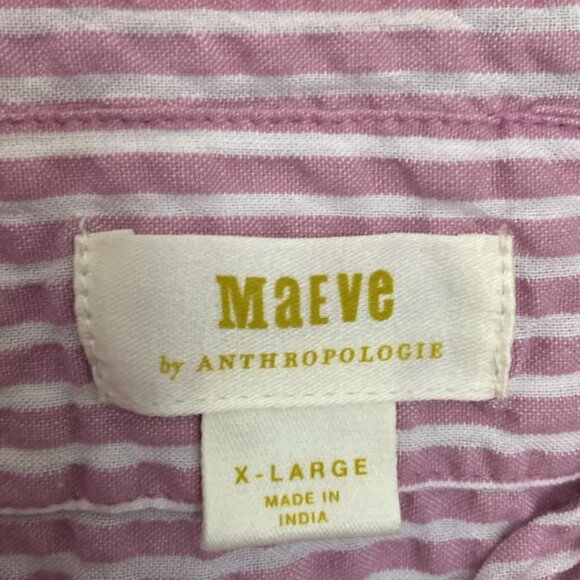 Anthropologie Maeve Embroidered Orange Pink Striped Button Down Shirt Women’s XL - Picture 15 of 16